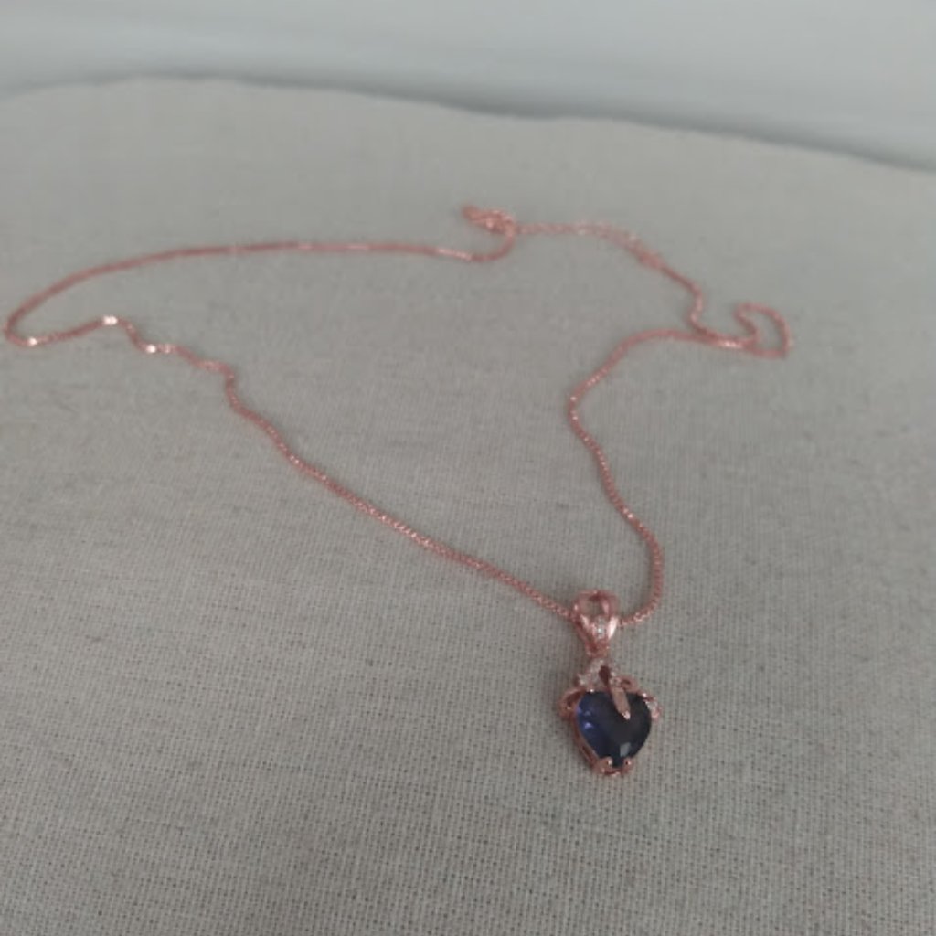 Purple Heart Shaped Pendant And Chain Necklace With Rhinestones Purple Heart Shaped Pendant And Chain Necklace With Rhinestones